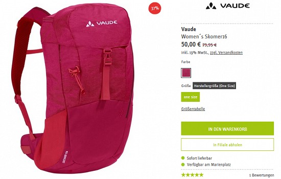 Rucksack-Sale bei sport-schuster - Rabatte von bis zu 40 %