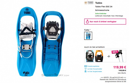Bis zu 31% Rabatt auf Schneeschuh-Neuheiten bei sportokay.com