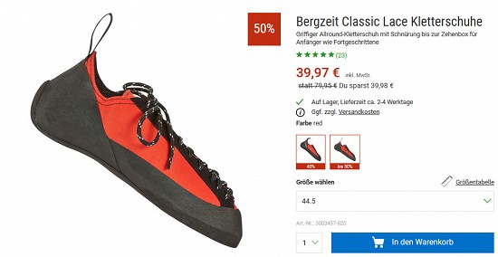 Kletter-Sale bei bergzeit.de - mindestens 20 % sparen