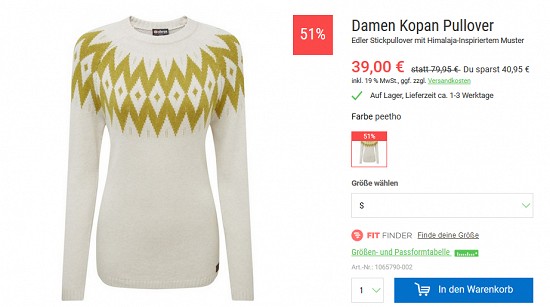 Bergzeit-Hammerangebot - Sherpa Pullover (m/w) 51% reduziert