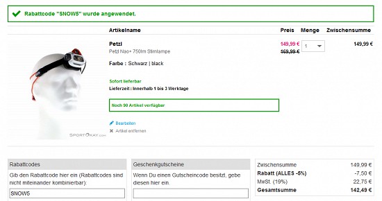 5% Extra-Rabatt bei sportokay