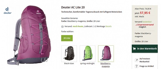 23% Rabatt auf zwei Deuter-Rucksäcke