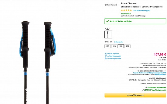 Spare bis zu 35% auf Black Diamond Wanderstöcke bei SportOkay