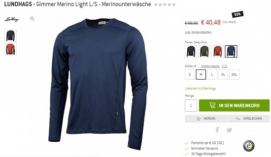 55% Rabatt auf das Lundhags Gimmer Merino Light Longsleeve bei den Bergfreunden