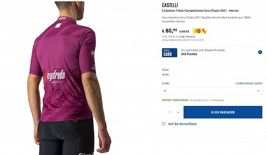 Spare -10% auf die offiziellen Trikots des Giro d'Italia beim Sportler