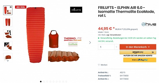 Frilufts Elphin Air 6.0 Thermomatte 55% reduziert