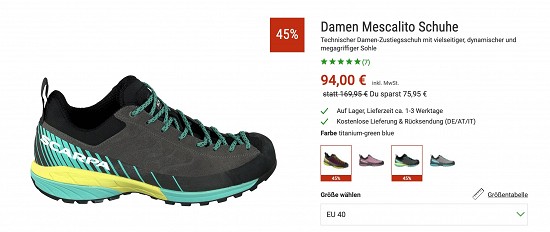 Scarpa Schuhe bis zu 45% reduziert bei Bergzeit