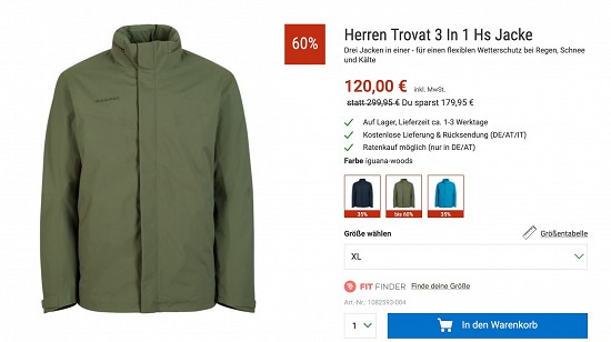 Große Rabatte auf Mammut bei Bergzeit