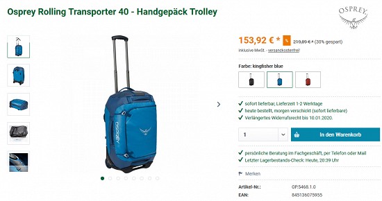 Ausgewählte Artikel von Osprey mindestens 25% reduziert bei outdoortrends