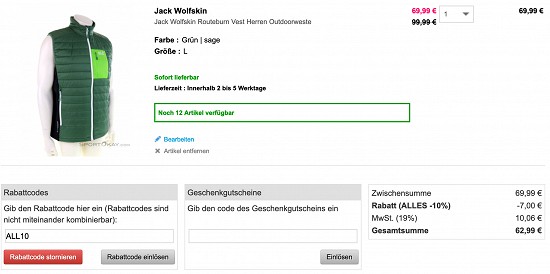 -30% auf Jack Wolfskin bei Sport Okay