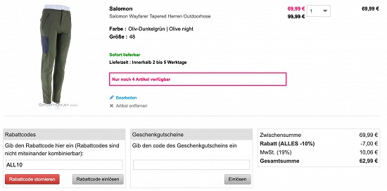 -30% auf Salomon Kleidung bei Sport Okay