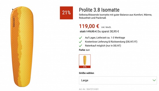 Gute Nacht auf der Therm-A-Rest Prolite 3.8 bei Bergzeit