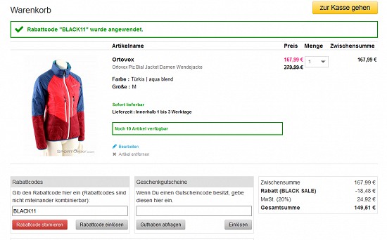 11% Rabatt on top im Black Sale von sportokay - nur noch bis morgen