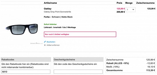 Bis zu 40% Rabatt auf Sonnebrillen bei Sport Okay