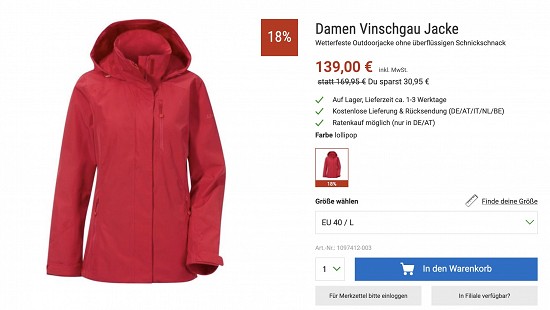Schöffel Vinschgau Jacke im Angebot bei Bergzeit