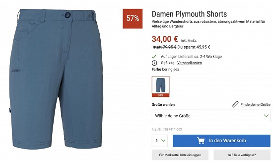 Schöffel Shorts mit 57% Rabatt bei Bergzeit