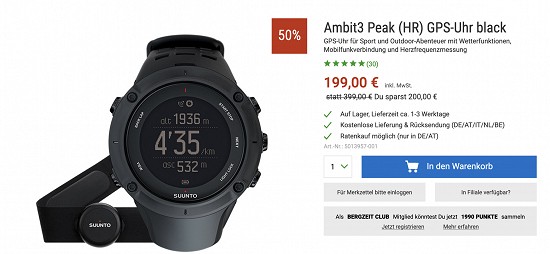 Suunto Ambit 3 Peak HR 50% reduziert