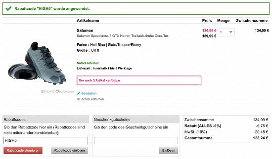 Salmon Speedcross 5 mit bis zu 21% Rabatt beim Sport Okay