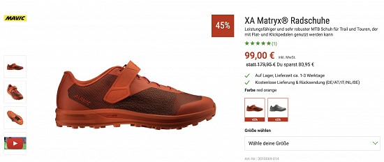 Mavic XA Matryx Radschuhe mit 45% Rabatt bei Bergzeit