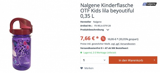 Nalgene Flasche mit 30% Rabatt bei Outzeit