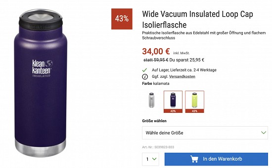 Spare 43% auf Klean Kanteen Flaschen bei Bergzeit