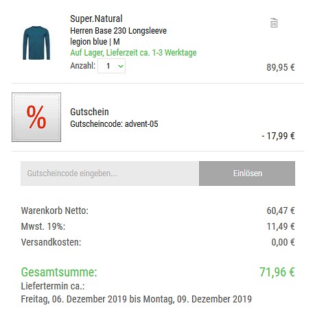 Bergzeit Adventskalender #5 - 20% Rabatt auf Funktionswäsche