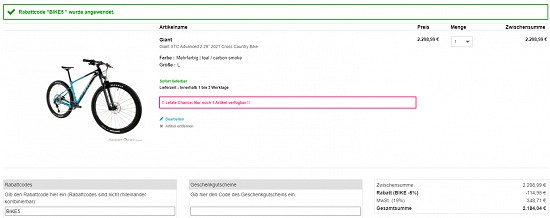 Extra 5% Rabatt auf Bikes bei Sportokay