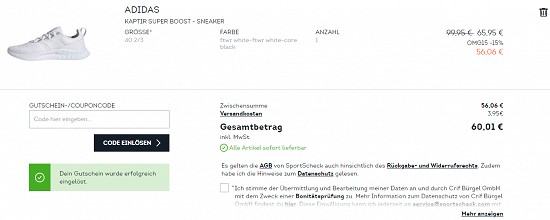 15% on top auf reduzierte Kleidung & Schuhe bei Sportscheck