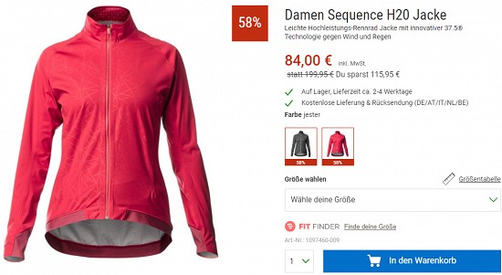 Bergzeit Hammerangebot -  Mavic Sequence H20 Jacke (m/w) bis zu 58% reduziert