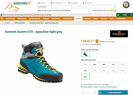 Garmont Ascent GTX für 149,43€ - 35% günstiger