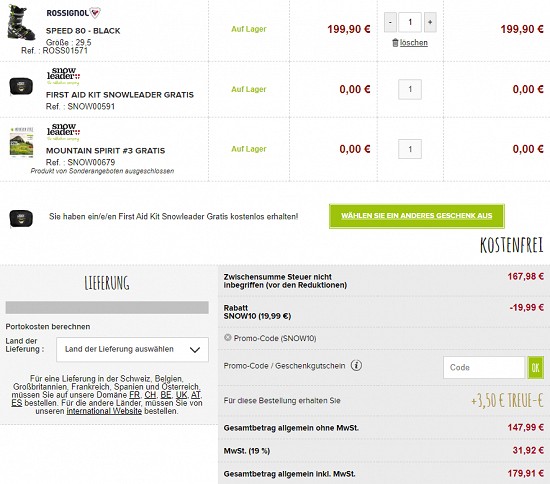 10% extra Rabatt auf Snow Ausrüstung bei snowleader