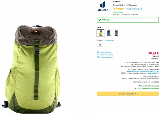 Rucksack-Sale bei sportokay - Rabatte von bis zu 40 %