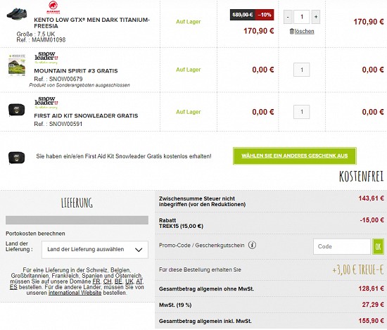 15€ geschenkt ab 150€ Warenwert bei snowleader