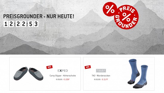 Falke TK2 Trekkingsocken & Exped Camp Slipper Hüttenschuhe 40% günstiger bei den Bergfreunden