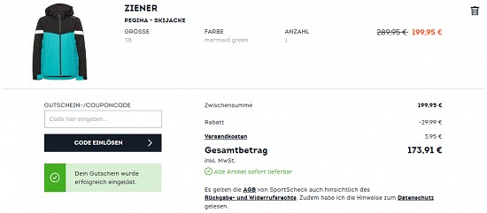 15% Extra-Rabatt auf Winterjacken und -schuhe bei sportscheck