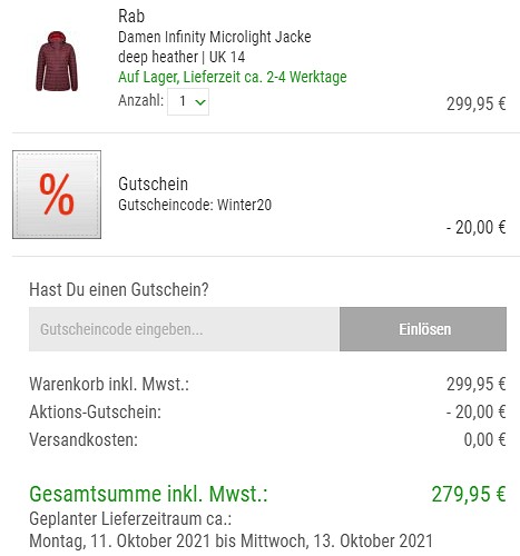 20€ geschenkt auf Winterneuheiten bei bergzeit