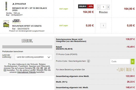 10% auf Snow Ausrüstung bei snowleader