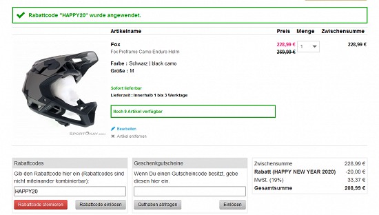 20€ geschenkt ab 200€ Warenwert bei sportokay