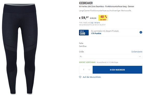 Icebreaker Sportunterwäsche bis zu 40% günstiger bei sportler