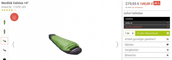 Nordisk Celsius +4°-Daunenschlafsack 46% reduziert bei trekking-lite-store