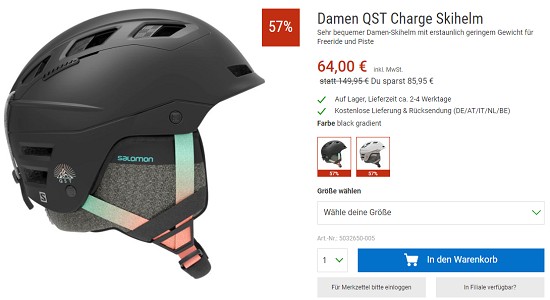 Bergzeit Hammerangebot - Salomon Skihelm & Skibrille bis zu 61% bei bergzeit reduziert
