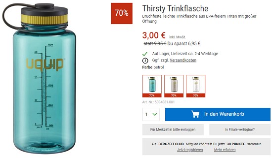 Black Deal- UQUIP Trinkflasche bis zu 70% günstiger bei bergzeit