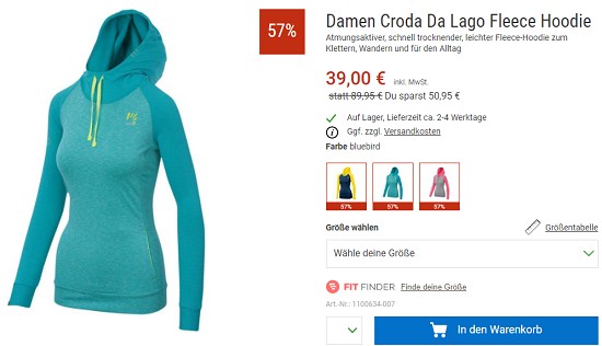 Bergzeit Hammerangebot - Karpos Croda Da Lago Fleece Hoodie (m/w) 57% reduziert