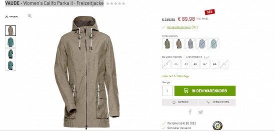 Vaude - Women's Califo Parka II - Freizeitjacke 89,98€-55% gespart