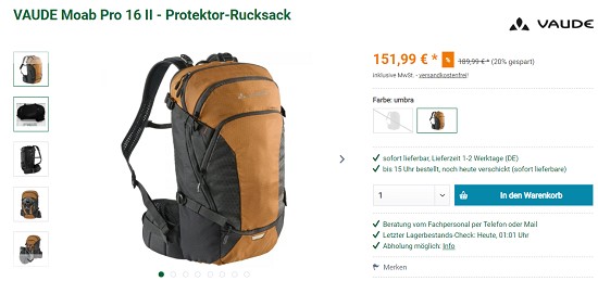Rucksäcke bis zu 20% reduziert bei outdoortrends