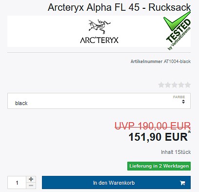 20% Rabatt auf fünf Arcteryx-Rucksäcke bei verticalextreme