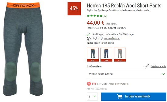 Bergzeit Hammerangebot - Ortovox Funktionsunterhosen (m/w) 45% reduziert