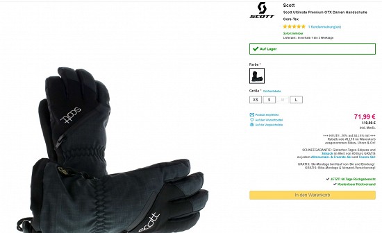 Scott Ultimate Premium GTX Damen Handschuhe 71,99€- 40% günstiger