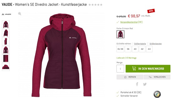 Adventsdeal: VAUDE - Divedro Jacket (w/m) - 45% reduziert