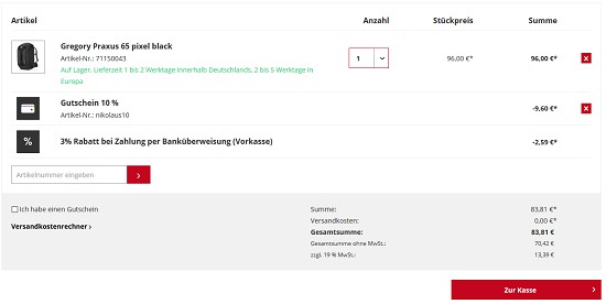 10% Rabatt bei Rucksack.de